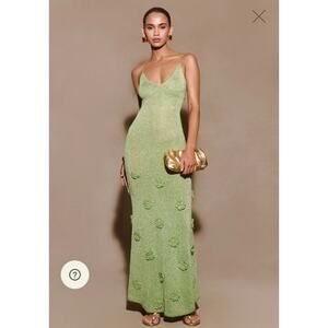 183 Meshki Suki Metallic Knit Maxi Dress Pastel Green Size XL